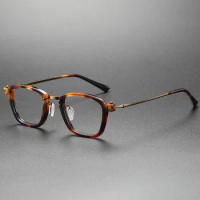 Retro Brand Designer Premium Men Vintage Square Acetate Tavat Frame Glasses Women Rectangular Titanium Optical Myopia Eyeglasses