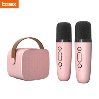 Basix Karaoke Machine Portable Bluetooth 5.0 Speaker System with 1-2 Wireless Microphones Home Family Singing Children's Gifts