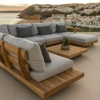 Modern Teak Furniture with Cushions L-Shaped Split Outdoor Sofa Set