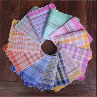 12Pcs Random Color Womens Ladies Cotton Soft Printed Handkerchief Mixed Color Plaid Pocket Square Hankies 28x28cm BBB1062