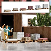 Mini 現貨 Busch 1813 HO規 Pallets&amp;materials 6組木棧板和建材 套件