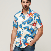 SUPERDRY 男裝 短襯衫 質感花襯衫 Hawaiian 天堂鳥藍橘白