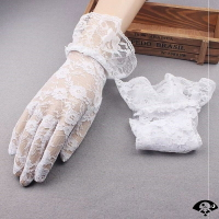 水晶手套絲襪五指婚紗手套蕾絲新款新娘結婚禮服手套半透明薄紗