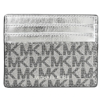 【Michael Kors】經典滿版MK印花拼接信用卡名片夾隨身卡夾(銀)