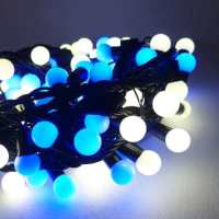 【聖誕裝飾品特賣】聖誕燈100燈LED圓球珍珠燈串(插電式/藍白光黑線/ 附控制器跳機 高亮度又省電)