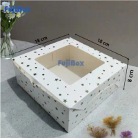 Fuji Box Dus kotak kue ivory polkadot bintang 18 cm x 18 cm x 8 cm putih ivory premium jendela ( 10 