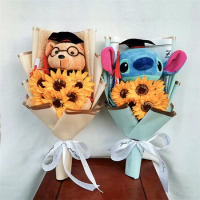 Doctor Teddy Bear Stitch Plush Bouquet Toys with Sunflower Cute Teddy Bear Doll Student Graduation Souvenir Birthday Gifts