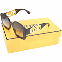 FENDI O’Lock 多邊型灰漸層鏡片黑框太陽眼鏡(亞洲版型/一體成型鼻墊)