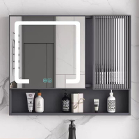 Bathroom Mirror Cabinet Storage Bathroom Hanging Mirror Alumimum Toilet Glass Door with Light Defogging Two-Color Optional Moisture-Proof and Mildew-Proof 23 dian