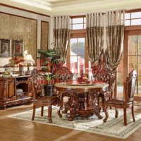 CBMmart Antique European Style Dining Room Furniture Set Marble Top Classic Dinner Table Dining Tables