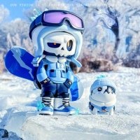 Mr.Bone Winter Skiing Figure Polar Snowstorm Skeleton White Blue Sports Cool Boy with Skate Katana Dog Mask Collection Art Toy