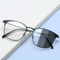 Eyebrow Photochromic Gray Anti Blue Light Glasses Women Fashion Literary Sunglasses Men Eyewear Decorative Computer Glasses