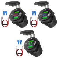 USB Car Charger Socket Dual QC3.0 Port Quick Charge 12V/24V Car Adaptor With LED Digital Voltmeter Touch Switch