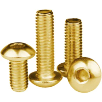 5/10PCS Gold Plating Titanium M2 M2.5 M3 M4 M5 M6 L=4-40mm ISO7380 Hex Socket Button Head Cap Screw Round / Pan Head Bolt