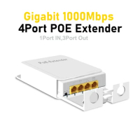 4 Port Waterproof POE Repeater Outdoor 1 in 3 Out PoE Extender 1000Mbps IP55 VLAN 44-57V for Surveillance POE IP Camera