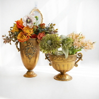 古典高腳杯花器 金色 復古 做舊 花器 歐式 鮮花 插花 乾燥花 花翁 花瓶 客廳 酒店 宴會 擺件 裝飾 花盆