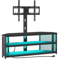 Rolanstar TV Stand with Mount and Power Outlet Swivel TV Stand Mount with LED Lights for 32/45/55/60/65/70 inch TVs