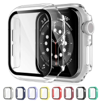 Tempered Glass+Cover For Apple Watch 9 8 7 41mm 45mm 44mm 40mm 42mm 38mm PC Bumper Screen Protector Case iWatch Series 6 4 3 SE