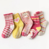 5 Pairs Cute Rabbit Baby Girl Socks Cotton Anti-slip Socks Kids Socks Children's Socks Floor Socks Trampoline Socks 1-12 Years