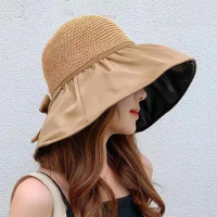 1pc Women's Fisherman's Hat Large hat Sunscreen brim UV breathable sun hat open face small visor hat Hat