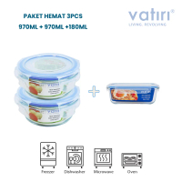 Vatiri Buy 2 Oven Glass Wadah Makan 970mL Round FREE 1 Oven Glass Wadah MPASI 180ml Rectangular