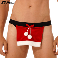 Men Sexy Cosplay Lingerie Underwear Panties Christmas Holiday Velvet Loin Cloth Low Waist Skirt T-back s Role Play Costume