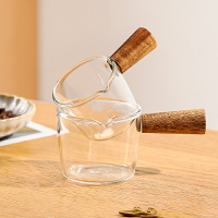 墨色日式簡約木柄玻璃小奶盅咖啡奶壺加奶杯帶手柄迷你奶罐醬汁杯