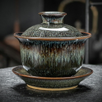天目釉窯變蓋碗陶瓷三才蓋碗建盞沙金碗杯敬茶碗茶杯功夫茶