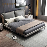 Italian Minimalist Double Beds For Bedroom King Size Leather Bed Bedroom Furniture Bed Frame Of Couple Solid Wood Double Bed