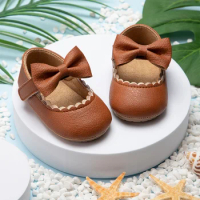 Baby Girls Princess Shoes Toddlers Infants Leather Shoes Children's Flats With Ribbon Bow-knot PU Patent Leather Shoes