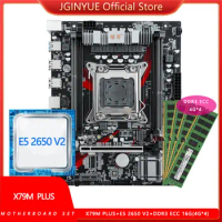 JGINYUE X79 LGA 2011 M-ATX Mainboard set kit with Intel xeon E5 2650 V2 DDR3 16GB(4*4GB)ECC Memory M.2 NVME SATA X79M-PLUS