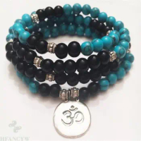 6mm Turquoise obsidian Gemstone Mala Bracelet 108 Beads Stress Chakas men Meditation Sutra Lucky Handmade yoga Buddhism mala