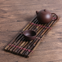 做舊茶道竹排杯托 編織茶具配件茶簾茶席 隔熱墊紫竹擺件杯墊茶墊