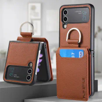 Portable Leather Bag Wallet Case for Samsung Galaxy Z Flip 4 Flip4 5G Flip3 Flip5 Flip 5 3 Card Holder Cell Phone Covers