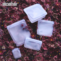 美國Stasher 彩虹系列白金矽膠密封袋-方形粉紫(食物袋/保鮮袋/收納袋)