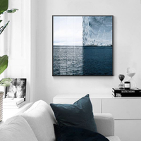 壁畫現代簡約沙髮背景裝飾正方形創意海洋意境掛畫藍色客廳後壁畫北歐