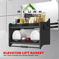 Rak Piring Elevator Aluminium Anti Karat | Rak Tarik Dapur | Pull Down Elevator Basket CABINET 900MM