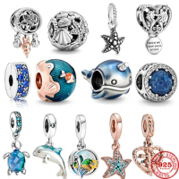 Summer New Glass Turtle Starfish Sea Horse Silver 925 Charm Bead Fit Original Pendant Bracelets DIY Ocean Series Jewelry