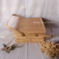 Rantang Besek Ekonomis (coklat) 25x25cm | rantang bambu | rantang hampers | wadah buah | wadah parce