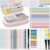 52 PCS Aesthetic School Supplies with Highlighters Mechanical Pencils Color Ink Gel pens Pencil Case