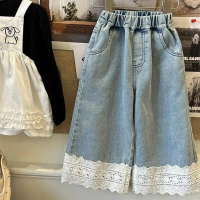 1-7 Years Old Girls' Jeans Soft Denim Lace Jeans Girls' Clothes