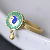 BOCAI New S925 silver woman ring 925 silver gold-plated cloisonne fashion ring for women Tai Chi gossip silver female ring