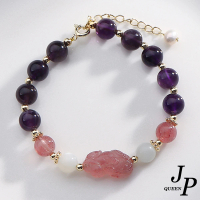【Jpqueen】草莓月光石貔貅拼接水晶串珠手鍊(紫色)