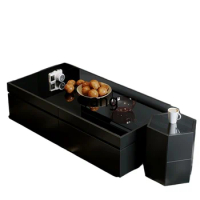 L'm'm Black Glass Coffee Table TV Cabinet Table Top Storage Light Luxury Modern Minimalist