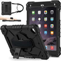 Case For iPad 5th 6th Gen Cover For iPad 9.7 inch ShockProof FullBody Kids Safe Case Rotatable Stand/Hand Strap/Shoulder Strap