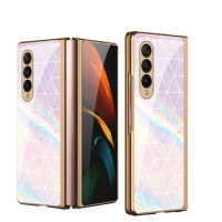 Z Fold 3 Funda Case for Samsung Galaxy Z Fold 3 Z Flip 3 Rainbow Love Plaid Pattern Tempered Glass Coque Phone Case Cover