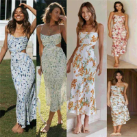 Print Hollow Out Dress Women 2023 Summer Bodycon Sexy Dress Long Women Dress