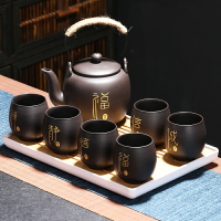 紫砂原礦陶瓷提梁壺茶具套裝家用大號容量泡茶壺過濾客廳茶杯茶盤