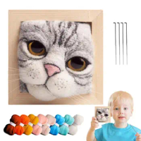 DIY Needle Felting Kit Cute Decorative Photo Frame Cat Head Felting Craft Handcraft Cat Felting Kit With Step-By-Step