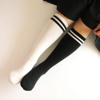 【韓國 KOKACHARM】黑白雙線條基本兒童大童及膝長襪2雙組(TM2401-038)